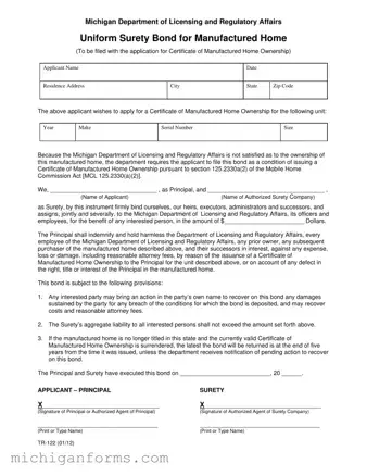 Michigan Tr 122 PDF Form