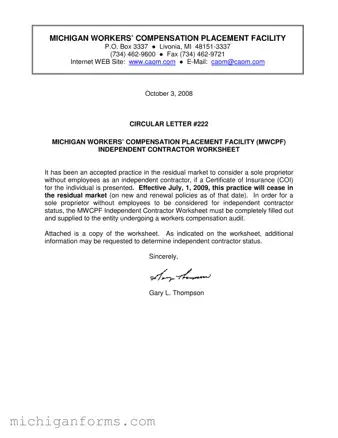 Michigan Workers Independent Contractor Worksheet PDF Form